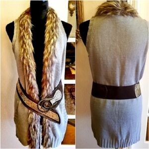 KDASH FAUX FUR TRIMMED SWEATER VEST WITHOUT BELT